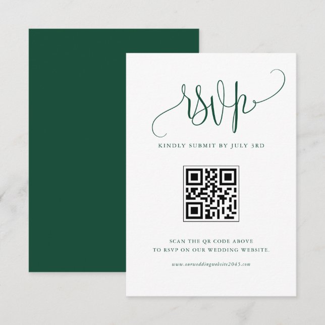 Green We Do Modern Calligraphy Wedding QR Code RSVP Card (Front/Back)