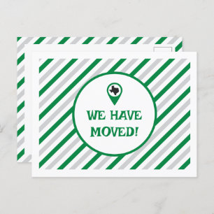 Green We Have Moved Striped Moving Postcard