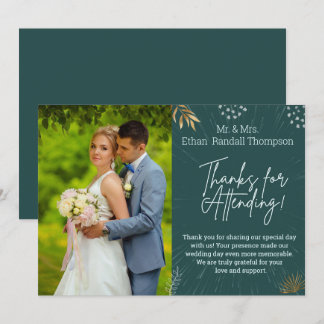 Green Wedding Couple Photo Thank You Flat Card