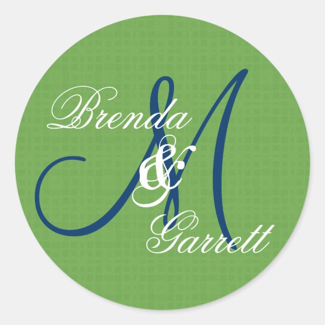 Green Wedding Custom Monogram V13 Classic Round Sticker (Front)
