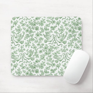 Green Wedding Doves with Ribbons and Flowers Mouse Mat