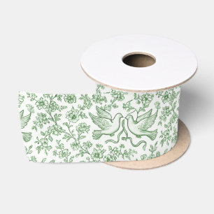 Green Wedding Doves with Ribbons and Flowers Satin Ribbon