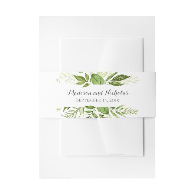 Green Wedding Envelope Belly Band, Rustic Greenery Invitation Belly Band (Front Example)