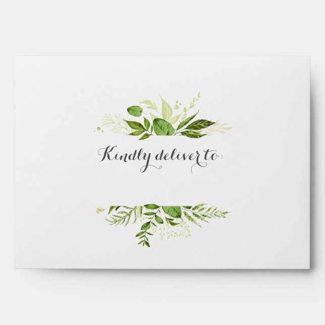 Green Wedding Envelopes, Rustic Greenery Envelope (Front)