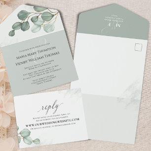 Green Wedding Eucalyptus Greenery Elegant All In One Invitation