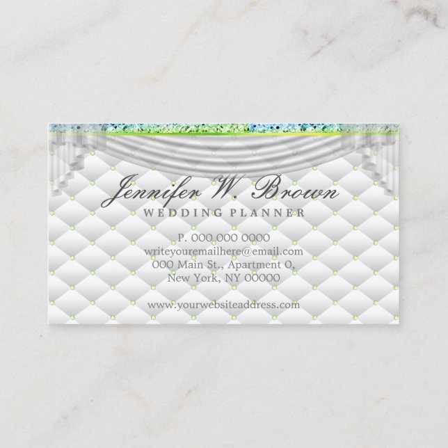 Green Wedding Event Interior Decor Curtain Business Card (Back)