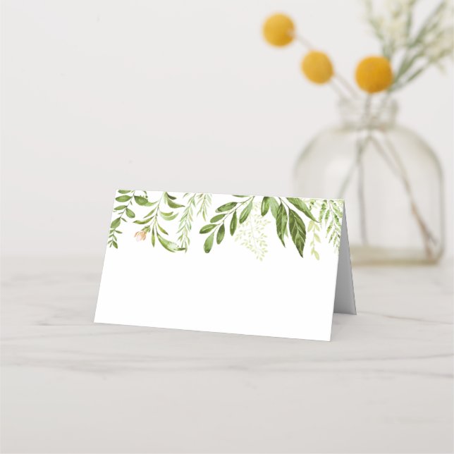 Green Wedding Food Label Cards, Rustic Greenery Place Card (Front)