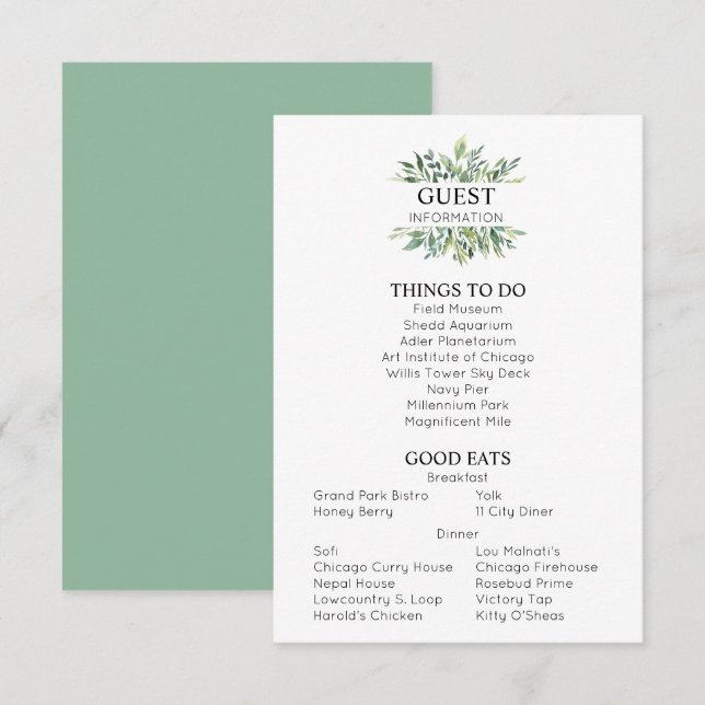 Green Wedding Guest Information Enclosure Card (Front/Back)