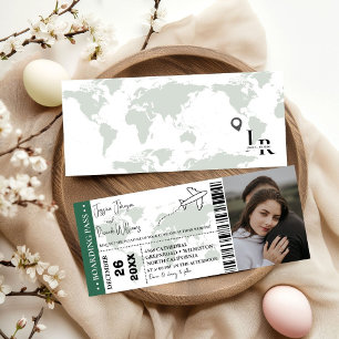 Green Wedding invitation Boarding pass ticket
