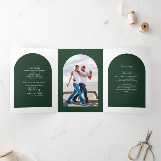 GREEN Wedding Invite Program Menu RSVP Photo  (Inside)