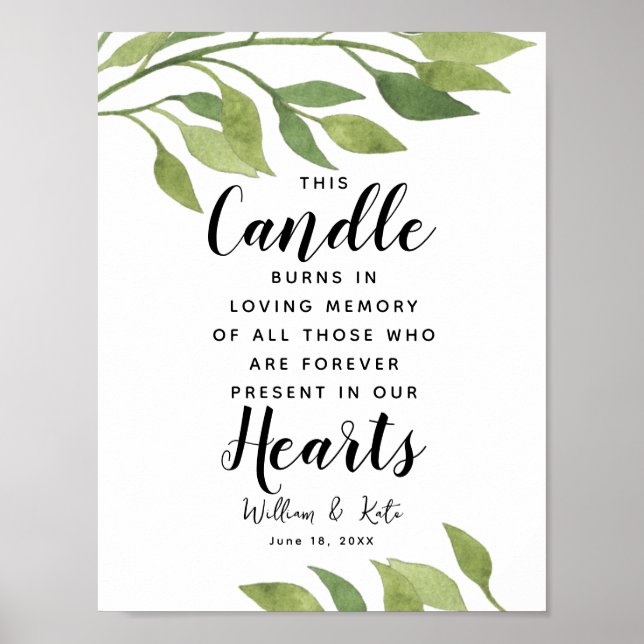 green wedding leaf Memory candle sign wedding (Front)