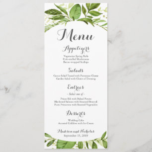 Green Wedding Menu Rack Cards, Rustic Greenery