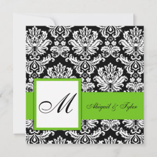 Green Wedding Monogram Damask Invitation