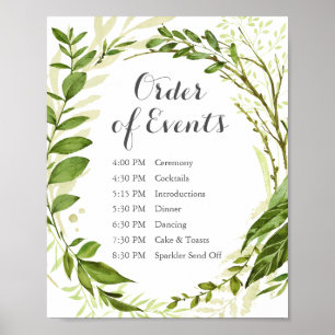 Green Wedding Order of Events Sign Rustic Greenery
