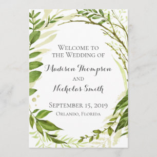 Green Wedding Program Cards, Rustic Greenery Programme