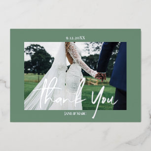 Green Wedding Real Foil 2 photos Thank You Cards