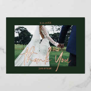 Green Wedding Real Foil 2 photos Thank You Cards