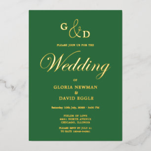 Green Wedding Real Gold Foil Invitation