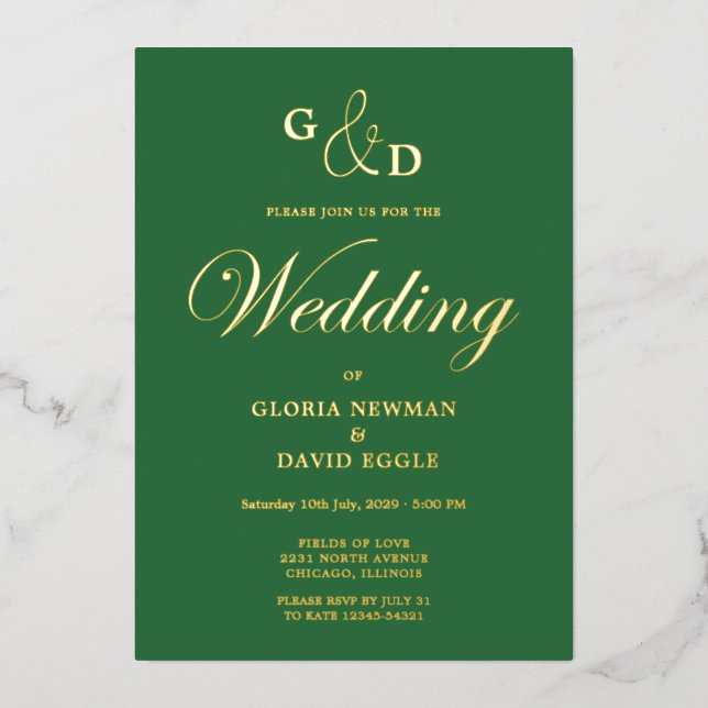 Green   Wedding   Real Gold Foil Invitation (Front)