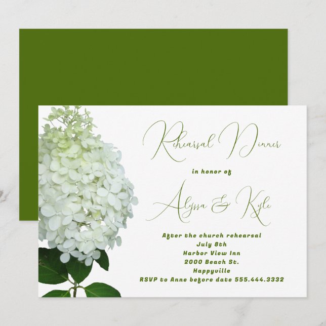 Green Wedding Rehearsal Big Flower Invitation (Front/Back)