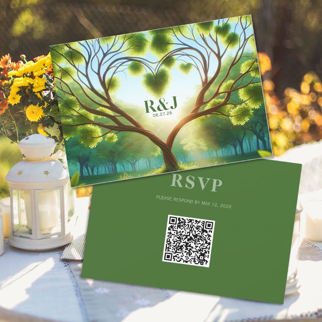 Green Wedding RSVP QR Code Response Card (Creator Uploaded)