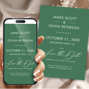 Green Wedding Save The Date Minimalist Calligraphy Invitation