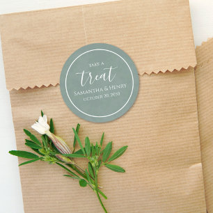 Green Wedding Simple Calligraphy Script Treat Classic Round Sticker