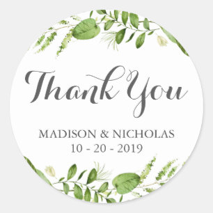 Green Wedding Stickers Thank You, Rustic Greenery