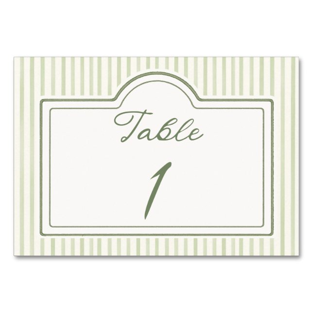 Green Wedding Striped Table Card (Front)