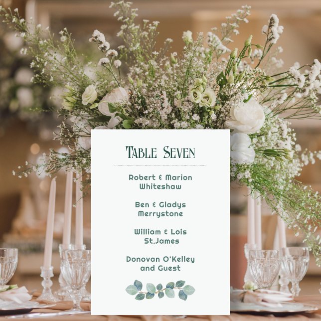 Green Wedding Table Number List of Names (Creator Uploaded)