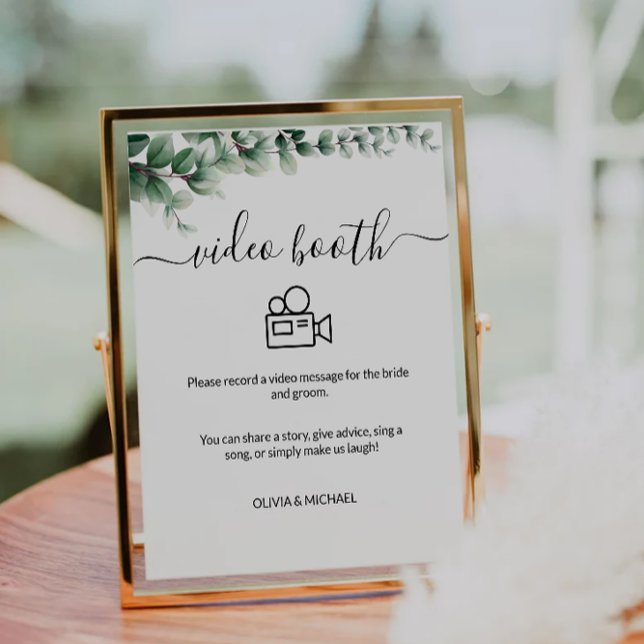 Green Wedding Video Booth Sign, contemporary Pedestal Sign (Green Wedding Video Booth Sign, contemporary Pedestal Sign)