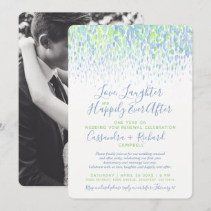 Green wedding vow renewal 1 year on happily after invitation