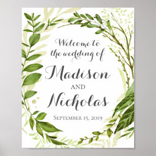 Green Wedding Welcome Sign Poster, Rustic Greenery
