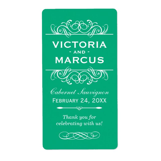 Green Wedding Wine Bottle Monogram Favour Labels (Front)