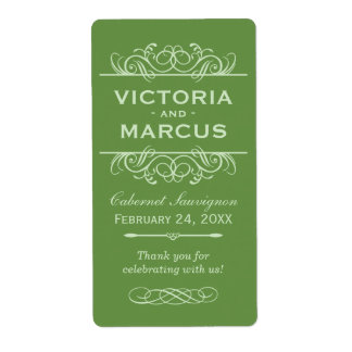 Green Wedding Wine Bottle Monogram Favour Labels