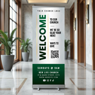 Green Welcome To Our Church Sunday Service Retractable Banner