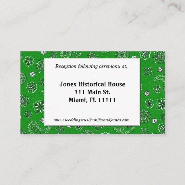 Green Western Wedding Reception Cards (Front)