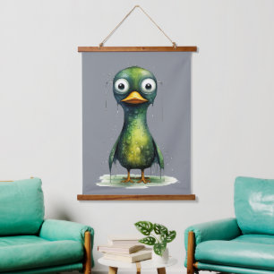 Green Wet Angry Abstract Duck Hanging Tapestry