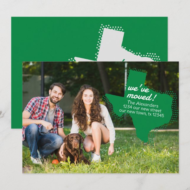 Green We've Moved - Dotted Texas Moving Announcement (Front/Back)