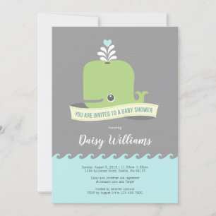 Green Whale Baby Shower Invitation