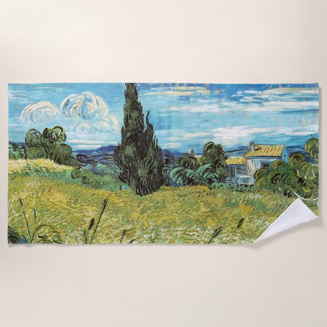 Green Wheat Field  Vincent van Gogh    Beach Towel (Front)