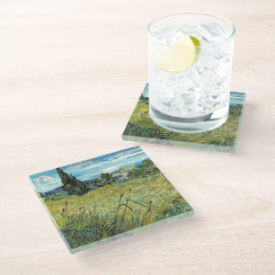Green Wheat Field  Vincent van Gogh Poster Glass Coaster