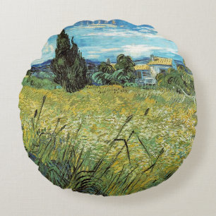 Green Wheat Field  Vincent van Gogh     Round Cushion