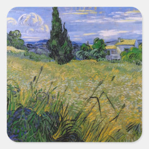 Green Wheat Field with Cypress by Van Gogh. Square Sticker