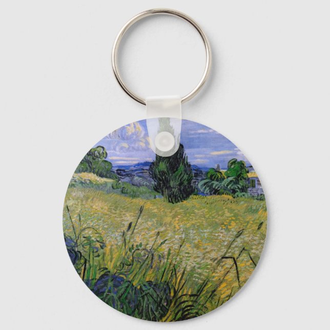 Green Wheat Field with Cypress by Vincent van Gogh Key Ring (Front)