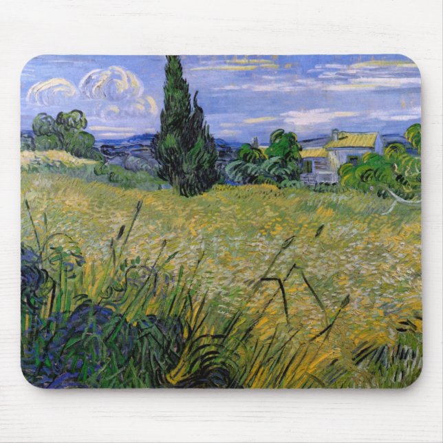 Green Wheat Field with Cypress by Vincent van Gogh Mouse Mat (Front)