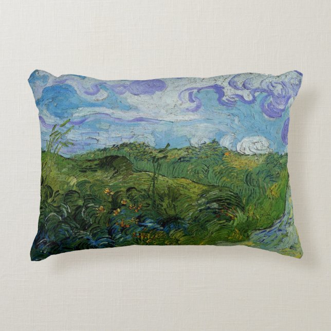 Green Wheat Fields by Vincent van Gogh Decorative Cushion (Front)