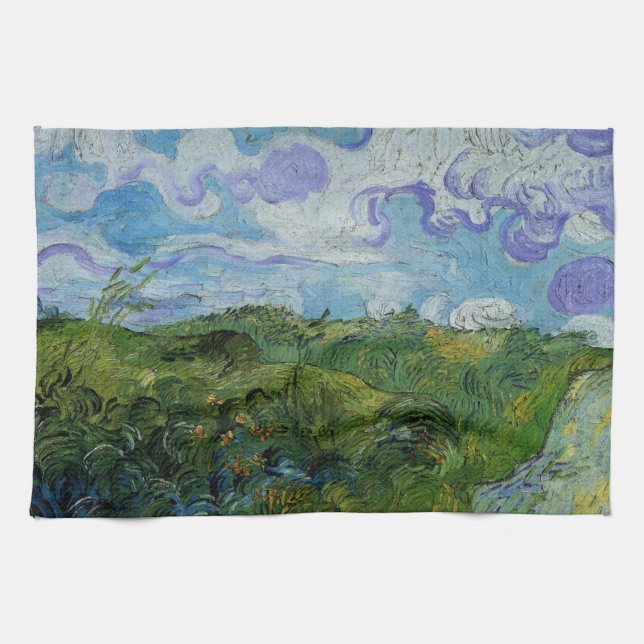Green Wheat Fields by Vincent van Gogh Tea Towel (Horizontal)