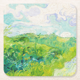 Green Wheat Fields, Van Gogh Square Paper Coaster