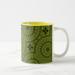 Green Wheel Mandala / Grünes Rad Mandala Two-Tone Coffee Mug